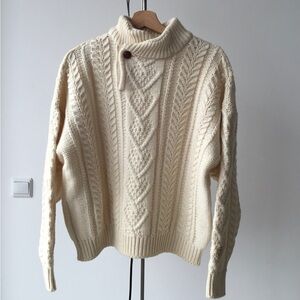 Valentino Cream Cable Knit Turtleneck Sweater